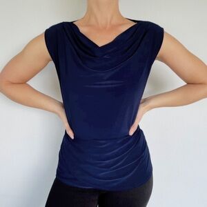 Patchington navy blue sleeveless cowl neck stretch blouse size medium
